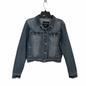 Maurices Denim Blue Jean Jacket Thick Stitch Cropped Pockets Size Medium